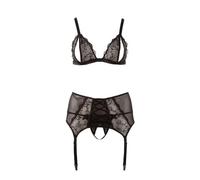 Cottelli Collection Ensemble Lingerie Soutien-Gorge Ouvert Porte-Jarretelles et String Dentelle Noir Taille 3XL
