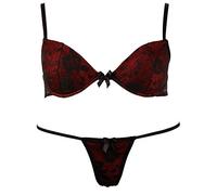 Cottelli Collection Ensemble Lingerie Soutien-Gorge Push-Up et String Rouge/Noir Taille 80B/M