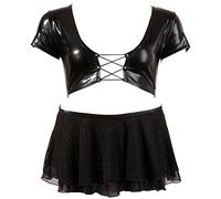 Cottelli Collection Ensemble Lingerie Top Effet Mouille et Mini Jupe Noir Taille L