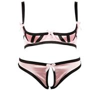 Soutien-gorge et string ouvert - Rose Noir - Taille 100B
