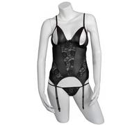 Cottelli Collection Ensembles Sexy Top Ouvert Porte Jarretelles/String en Noir Taille XL