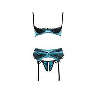 Cottelli Collection Redresse-Seins + String Ouvert Jarretelles Vert Jade/Noir Taille 75B/S