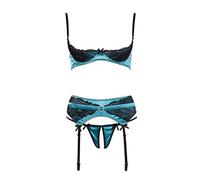 Cottelli Collection Redresse-Seins + String Ouvert Jarretelles Vert Jade/Noir Taille 85B/L