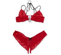 Cottelli Collection Set Maddi Soutien Gorge et Culotte Entrejambe Ouvert en Dentelle Rouge/Rose Taille M