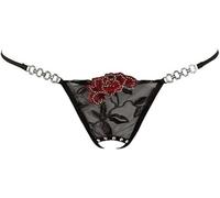Cottelli Collection String lingerie - string séduisant sans entrejambe pour femme, culotte sexy avec ornements en pierre de verre et anneaux en strass, Taille FR 38/44, EU S/M, Noir