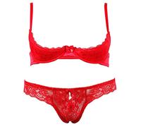 Cottelli Collection ¼ tasse de soutien-gorge et crotchless G-string avec Perles Taille S Noir