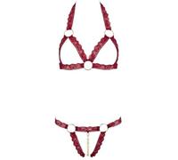 Cottelli Collection – Ensemble 2 pièces ouvert minimaliste – Bijou stimulant clitoris – Rouge S/M