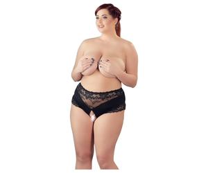 Cottelli - culotte ouverte grande taille - dentelle perles - noir - XL