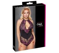 Cottelli - body grande taille femme - dentelle florale - noir violet