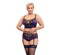Ensemble 2 Pièces Ouvert Dentelle Florale Noir & Violet GT