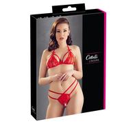 Cottelli Lingerie - Ensemble Dentelle avec String Ouvert - Rouge