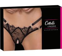 String ouvert dentelle et lanières strass noir - Taille : M/L