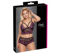 Cottelli Plus Size - ensemble soutien-gorge fleuri (noir-violet) - 3XL/4XL