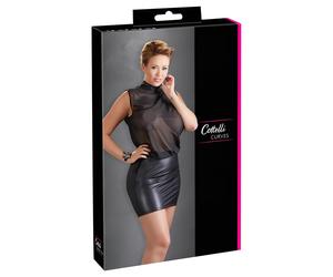 Cottelli - robe grande taille transparente - chiffon brillant noir - 2XL
