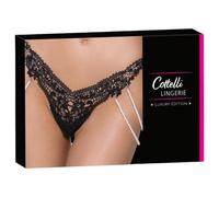 String Dentelle Florale et Perles Noir - Taille : M/L