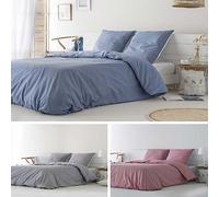 COTTON ARTean Housse de couette 100 % coton organique 100 % percale 180 fils IZKI bleu Housse de couette 140 x 200 cm + 1 taie d'oreiller carrée 63 x 63 cm, 100 % certifiée Gots.