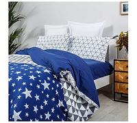 COTTON ARTean Housse de couette Triangle Bleu Lit de 150 % Coton - 50 % Polyester