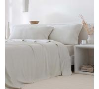 COTTON ARTean Underzy Parure de lit 4 pièces avec drap plat, 2 taies d'oreiller, drap-housse ajustable 200 x 200 cm Beige