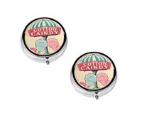 Cotton Candy Boîte à pilules ronde portable avec imprimé - Organiseur de pilules rond élégant pour les compartiments de voyage, cadeau pour la gestion des médicaments