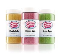 Cotton Candy Express Floss Sugar Lot de 3 pots en plastique de 85 à 325 ml de chewing-gum Vert Pomme verte Pina Colada Utilisation avec machine de comptoir Cotton Candy Express