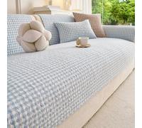 Cotton Checked Sofa Cover 1 2 3 4 Seater, All-Season Non-Slip Couch Cover | Universal Sofa Slipcovers, Furniture Protector Cover, Washable Sofa Protector For Sofa Couch Chair(Blue,90x300cm)
