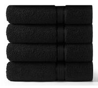 COTTON CRAFT Lot de 4 Serviettes de Bain de Luxe Ultra Douces en Coton filé à l'anneau, 580 g/m², Lourdes, 76,2 x 137,2 cm, Noir