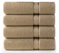 COTTON CRAFT - Lot de 4 Serviettes de Bain Ultra Douces - 193 x 335 cm - Lin - 100% Pur Coton filé à l'anneau - Bordure Luxueuse en Rayonne - Idéal pour Un Usage Quotidien - Entretien Facile - Lavage