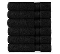 COTTON CRAFT Lot de 6 essuie-Mains Ultra Doux de 104 x 180 cm - Noir - Poids : 170 g chacun - 100% Pur Coton filé à l'anneau - Bordure en Rayonne Luxueuse - Idéal pour Un Usage Quotidien - Entretien