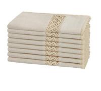 COTTON CRAFT Lot de 8 serviettes de table en coton naturel avec dentelle - Élégantes serviettes de table lavables et réutilisables pour tous les jours - Récolte d'automne - 43,2 x 43,2 cm