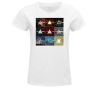 cotton division Legend Icon Officiel Pink Floyd imprimé T-Shirt pour Femme Col Ras du Cou Manches Courtes Coton Coupe régulière,Pyramid Experiences_Blanc,S