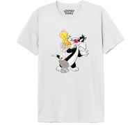 cotton division Looney Tunes « Tweety & Sylvester with Eggs » MELOONETS125 T-Shirt Homme, Blanc, Taille 3XL