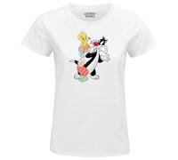 cotton division Looney Tunes « Tweety & Sylvester with Eggs » WOLOONETS095 T-Shirt Femme, Blanc, Taille XL