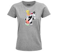 cotton division Looney Tunes « Tweety & Sylvester with Eggs » WOLOONETS095 T-Shirt Femme, Gris Melange, Taille S
