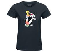 cotton division Looney Tunes « Tweety & Sylvester with Eggs » WOLOONETS095 T-Shirt Femme, Navy, Taille XL