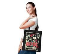 Cotton Division Officiel AC/DC Logo imprimé 100% coton |Réutilisable | Longue poignée | Voyages et achats |Sac fourre-tout 38 * 40 CM, Highway To Hell_Black_1, Taille unique