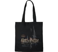 Cotton Division Officiel Harry Potter Logo imprimé 100% coton |Lavable| Longue poignée | Voyages et achats |Sac fourre-tout 38 * 40 CM, Wizard_Black_1, Taille unique