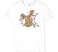 Cotton Division Officiel Marvel Groot imprimé T-Shirt pour Garçon Col Ras du Cou Manches Courtes Coton Coupe régulière,Baby Groot with Lighting Chirstmas_Blanc, Taille 14 Ans