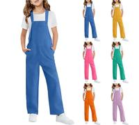 Cotton Dungarees Girls Wide Leg Painters Overalls Cute Kids Plain Adjustable Casual Jumpsuits Solid Sleeveless Baggy School Trousers Toddler Loose Spring Summer Bib Pants