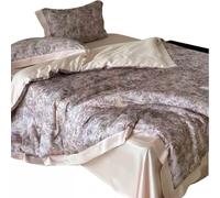 Cotton Duvet Cover 200 * 230 Summer Flower Bedding Four-Piece Set Light Luxury Style Skin-Friendly and Breathable Bed Sheet with Zipper and 2 Pillowcases Suitable for Adults, Teenagers and Children