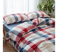 Cotton Duvet Cover Queen Size Gingham Stripe Design, Soft Striped Duvet Cover with Zipper Closure, Modern Comforter Cover for Bedroom, Guest Room & Dorm (AO,2M)