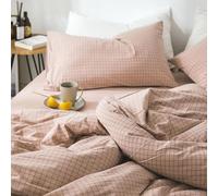 Cotton Duvet Cover Queen Size Gingham Stripe Design, Soft Striped Duvet Cover with Zipper Closure, Modern Comforter Cover for Bedroom, Guest Room & Dorm (P,1.8M)