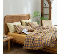 Cotton Duvet Cover Queen Size Gingham Stripe Design, Soft Striped Duvet Cover with Zipper Closure, Modern Comforter Cover for Bedroom, Guest Room & Dorm (R,2M)