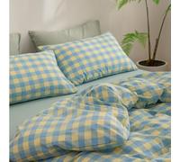 Cotton Duvet Cover Queen Size Gingham Stripe Design, Soft Striped Duvet Cover with Zipper Closure, Modern Comforter Cover for Bedroom, Guest Room & Dorm (AR,1.8M)