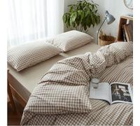 Cotton Duvet Cover Queen Size Gingham Stripe Design, Soft Striped Duvet Cover with Zipper Closure, Modern Comforter Cover for Bedroom, Guest Room & Dorm (D,2M)