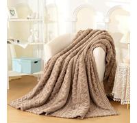 Cotton Fleece Throw Blanket, Cosy Soft Throw, Geometric Jacquard Sofa Throw | Fluffy Blanket For Winter, Decorative Home Throw, Warm Large Throws For Adults，For Sofa, Couch, Bed Throw(Brown,100x150cm)