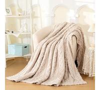 Cotton Fleece Throw Blanket, Cosy Soft Throw, Geometric Jacquard Sofa Throw | Fluffy Blanket For Winter, Decorative Home Throw, Warm Large Throws For Adults，For Sofa, Couch, Bed Throw(Khaki,100x150cm)