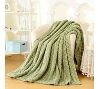Cotton Fleece Throw Blanket, Cosy Soft Throw, Geometric Jacquard Sofa Throw | Fluffy Blanket For Winter, Decorative Home Throw, Warm Large Throws For Adults，For Sofa, Couch, Bed Throw(Green,100x150cm)