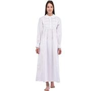Cotton Lane Rossignols col Claudine Manches Longues Chemise de Nuit Blanche