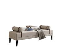 Cotton-Linen Bed End Bench - Upholstered Accent Seat with Bolster Pillows, Sturdy Solid Wood Legs, Modern Design for Bedroom, Living Room, Entryway(D,150x60x45cm)