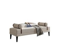 Cotton-Linen Bed End Bench - Upholstered Accent Seat with Bolster Pillows, Sturdy Solid Wood Legs, Modern Design for Bedroom, Living Room, Entryway(A,150x60x45cm)